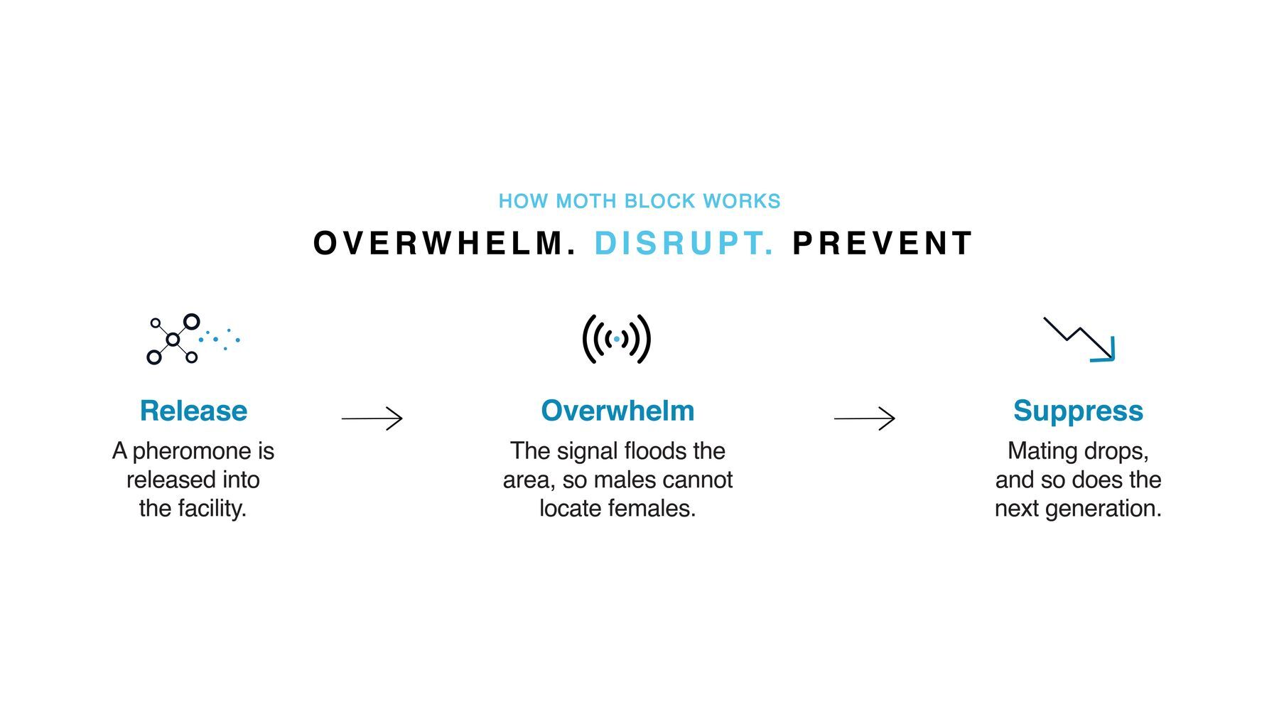 How Moth Block works: Release, Overwhelm, Suppress